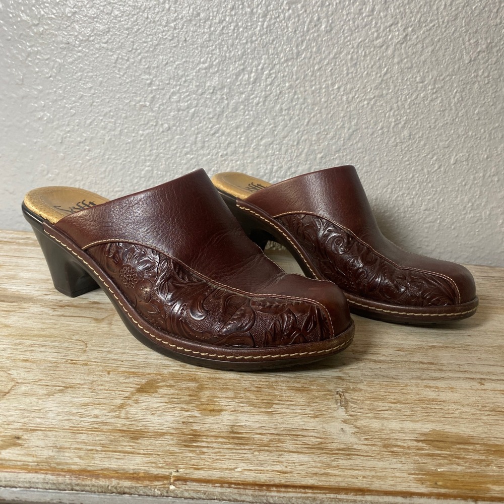Sofft Leather Mules 6.5‎ Country Western Cowgirl Festival Rodeo Chunky Floral